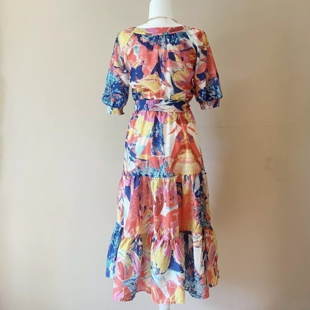 NEW print midi dress multicolor summer size S M - Picture 4 of 5